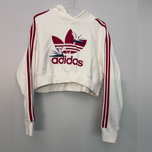 Adidas white/red Crop Hoodie - Bird of Paradise - Picture 2 of 4